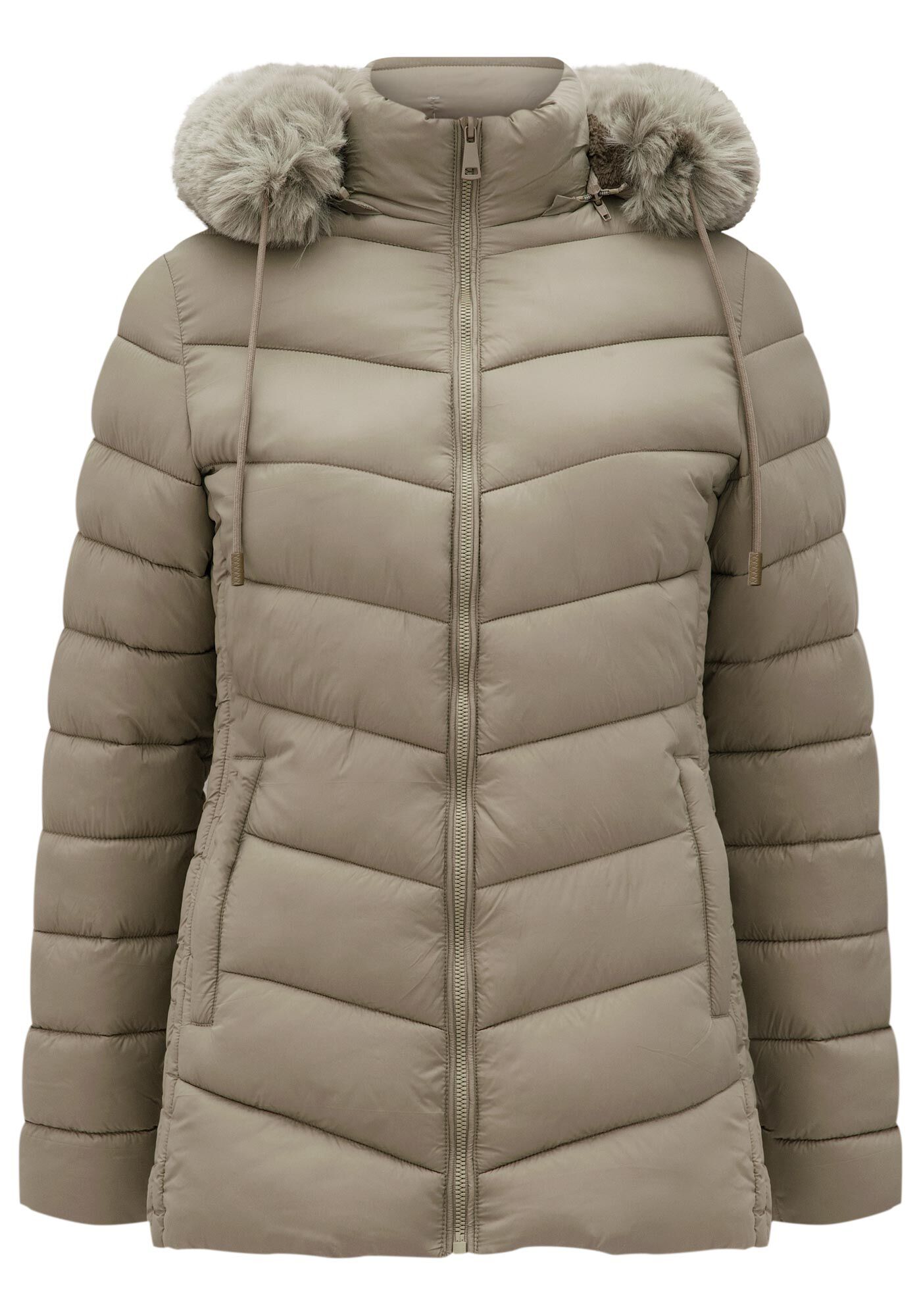 Jaqueta Puffer Alongada com Forro Pelo, VERDE EUCALIPTO, large.