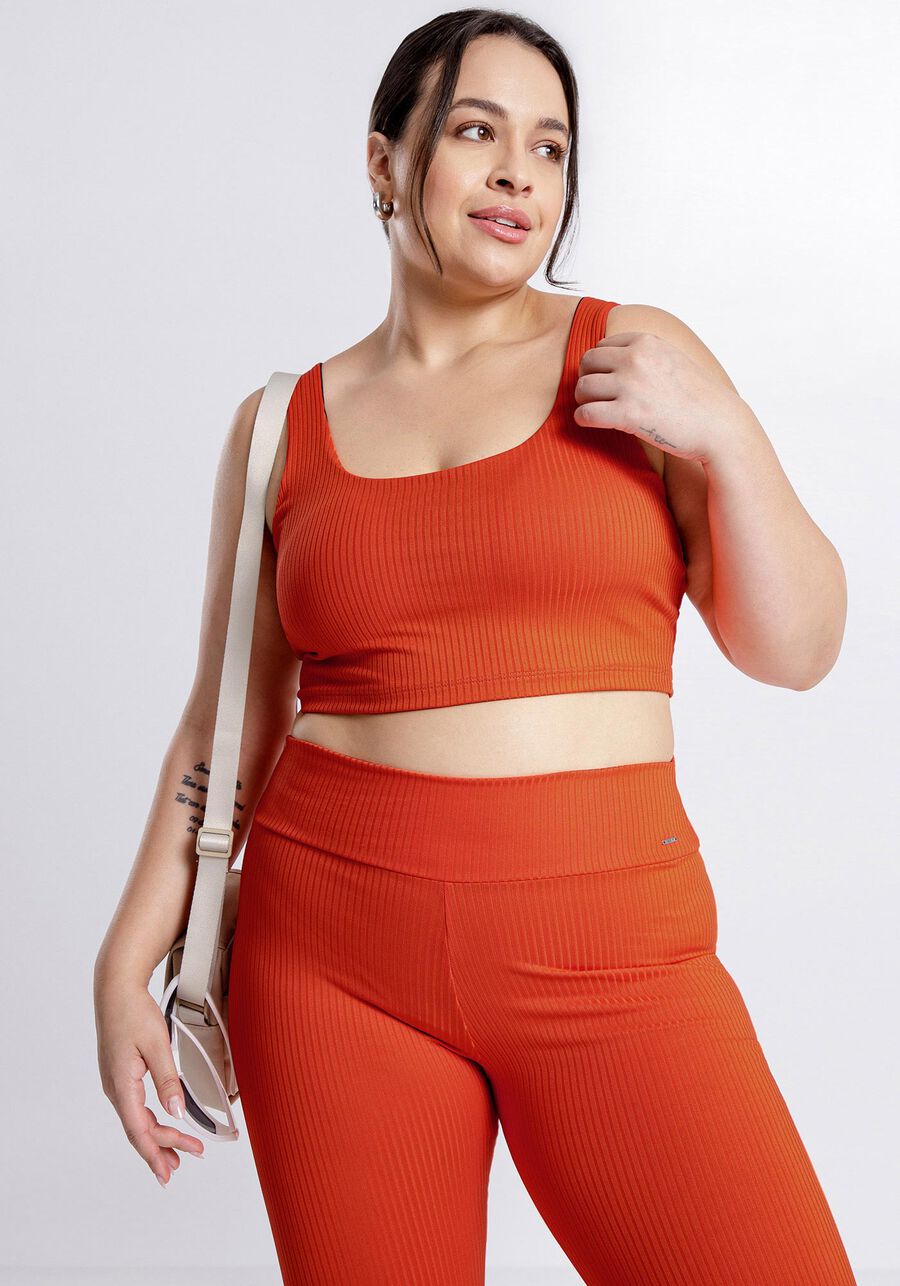 Calça Legging Cintura Alta Canelada, LARANJA. Calça Legging Cintura Alta Canelada, LARANJA, large.