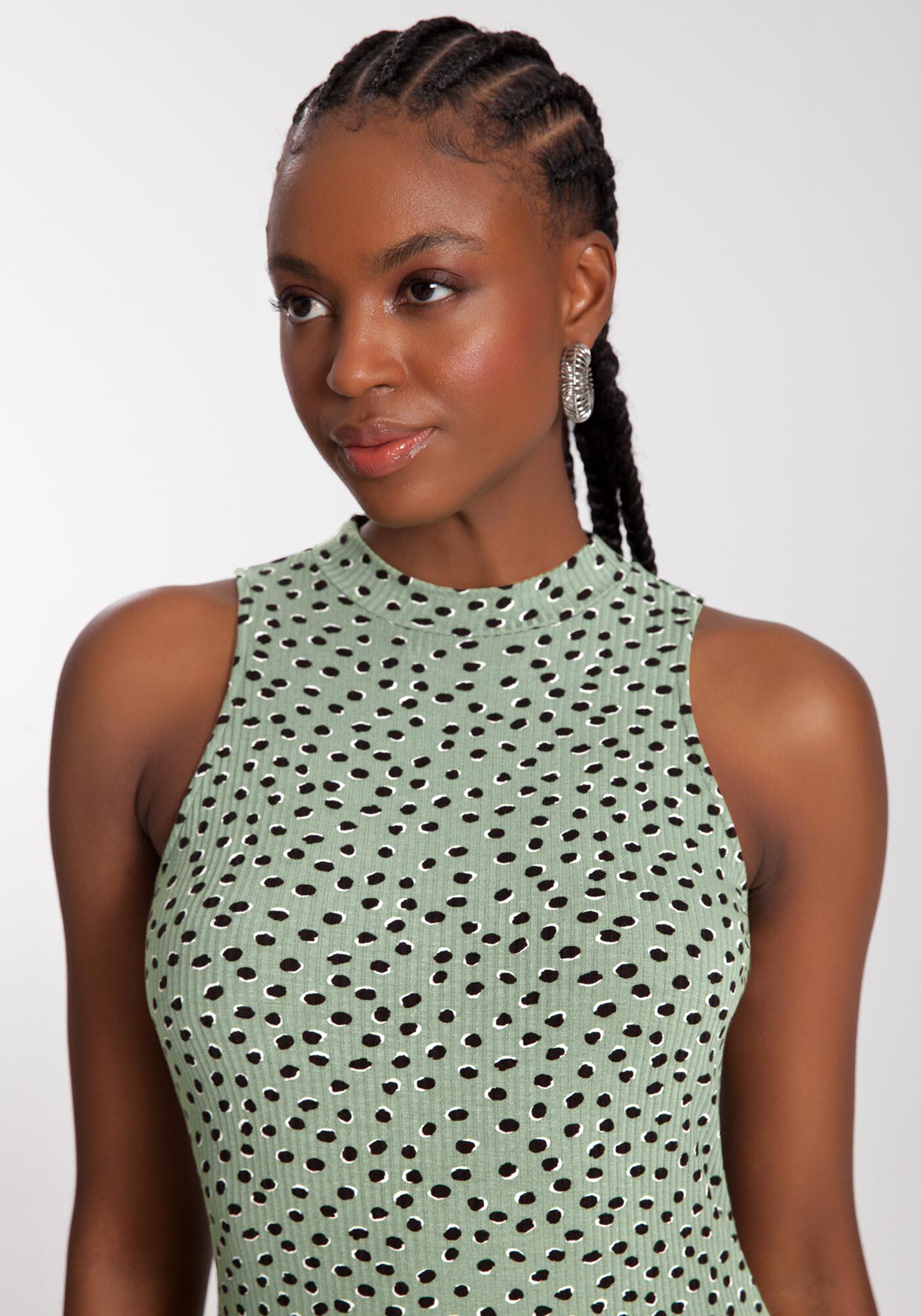 Vestido Midi Justo Canelado Estampado, PETALAS PRETO, large.