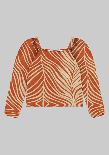 Blusa Estampada Plus Size com Decote Quadrado, ECO VERMELHO. Blusa Estampada Plus Size com Decote Quadrado, ECO VERMELHO, large.