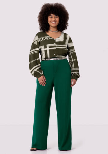 Camisa Manga Longa Bufante Plus Size Estampada, ESSENCIA VERDE. Camisa Manga Longa Bufante Plus Size Estampada, ESSENCIA VERDE, large.