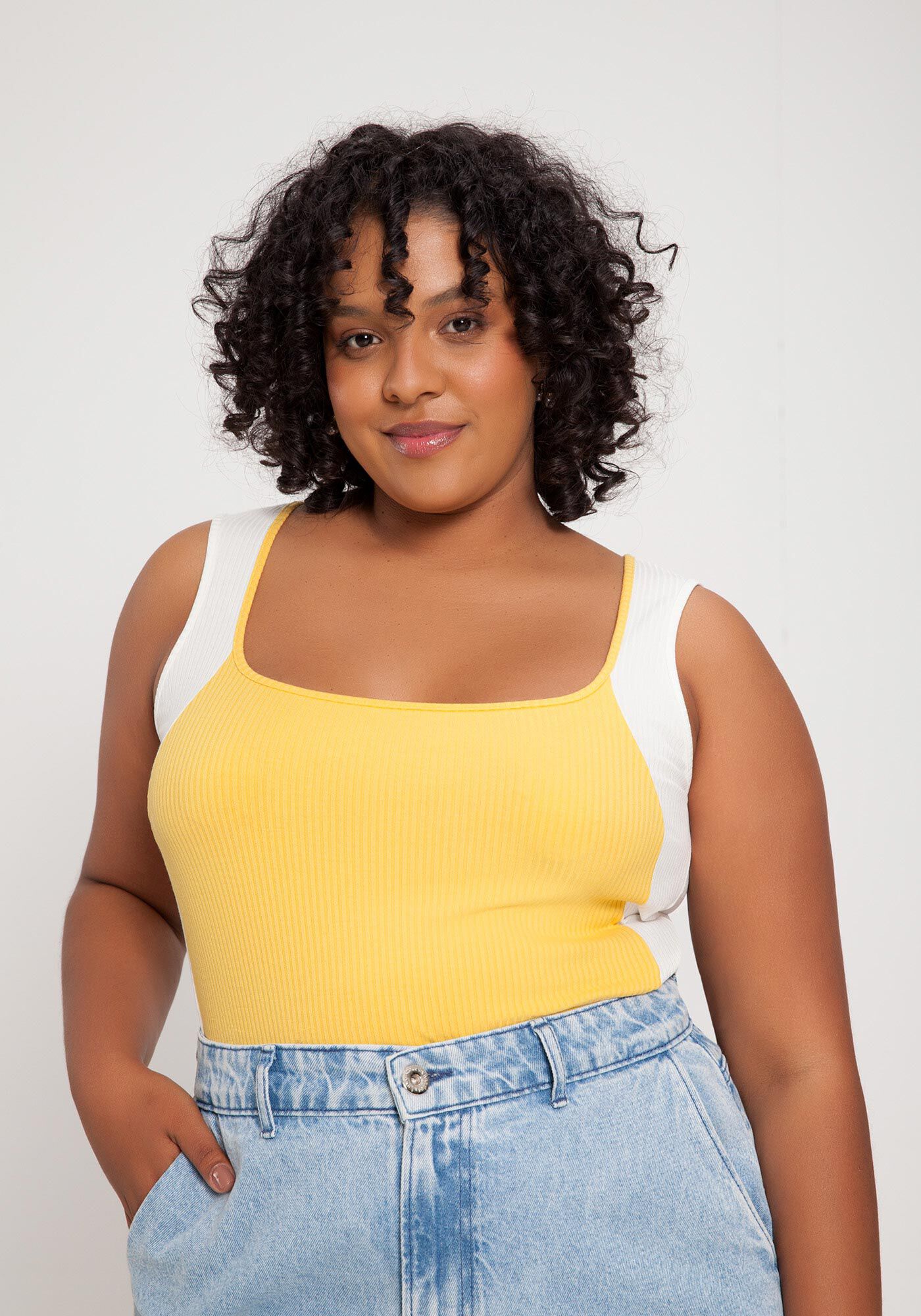 Regata Plus Size Canelada com Decote Quadrado, , large.