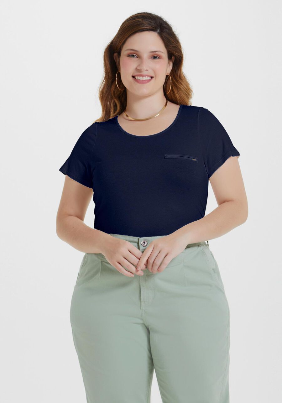Blusa Básica Lisa De Mangas Curtas Com Detalhe Frontal, . Blusa Básica Lisa De Mangas Curtas Com Detalhe Frontal, , large.