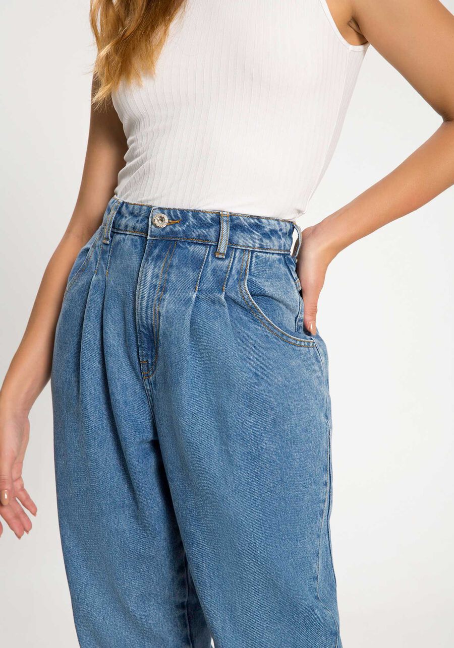 Calça Jeans Slouchy com Cintura Alta e Pregas, . Calça Jeans Slouchy com Cintura Alta e Pregas, , large.