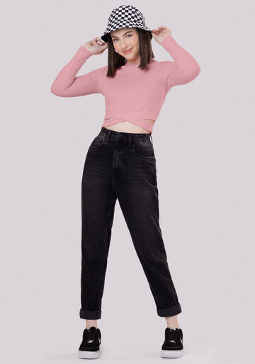 Blusa Juvenil Canelada com Recorte Barra, ROSA TRAZINA. Blusa Juvenil Canelada com Recorte Barra, ROSA TRAZINA, large.