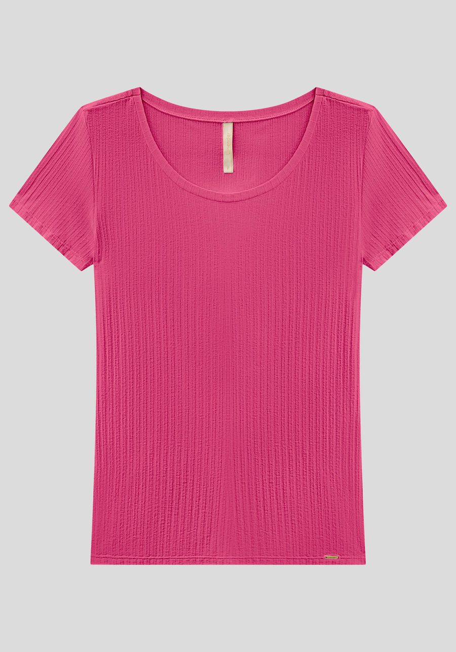 Blusa Em Malha Canelada Com Mangas Curtas E Decote Redondo, . Blusa Em Malha Canelada Com Mangas Curtas E Decote Redondo, , large.