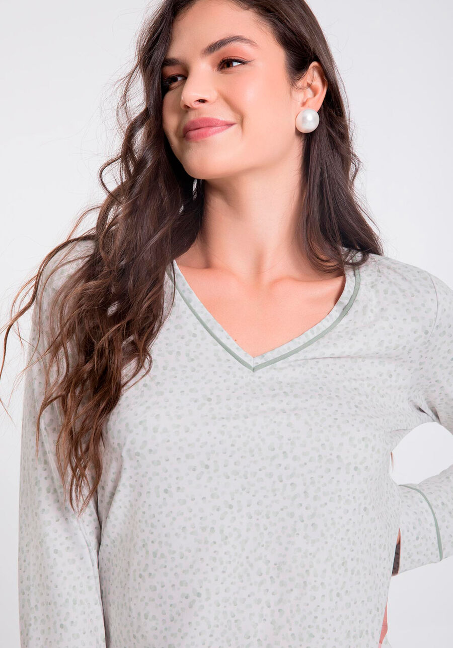 Pijama Longo em Tecido Decote V, . Pijama Longo em Tecido Decote V, , large.