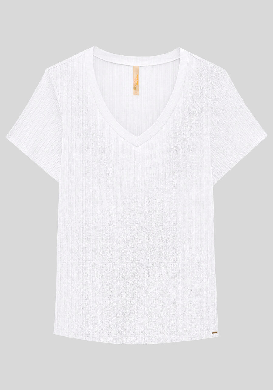 Blusa Básica Em Malha Canelada Com Mangas Curtas E Decote V, . Blusa Básica Em Malha Canelada Com Mangas Curtas E Decote V, , large.
