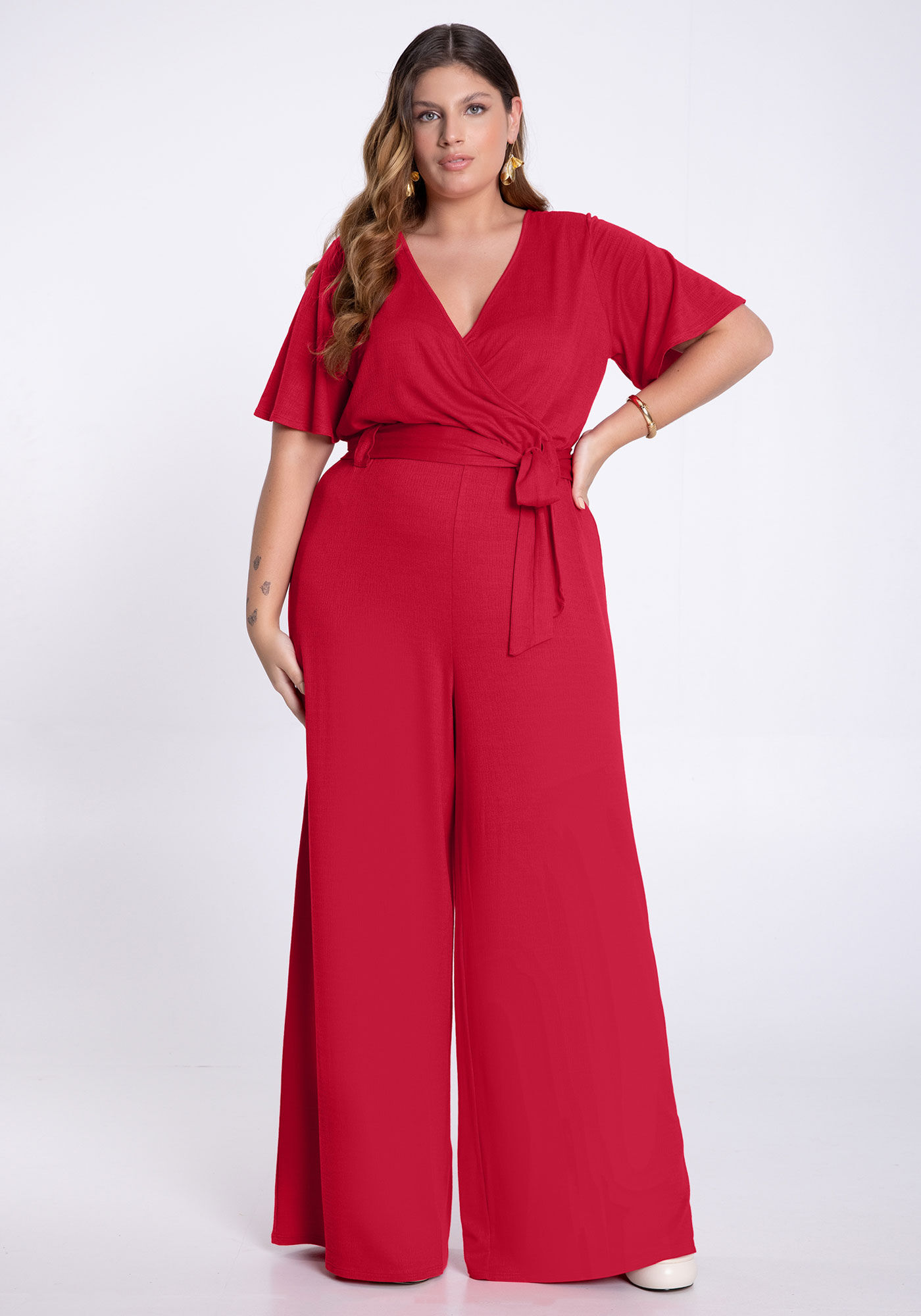 Macac o Longo Plus Size em Malha com Cinto Lunender