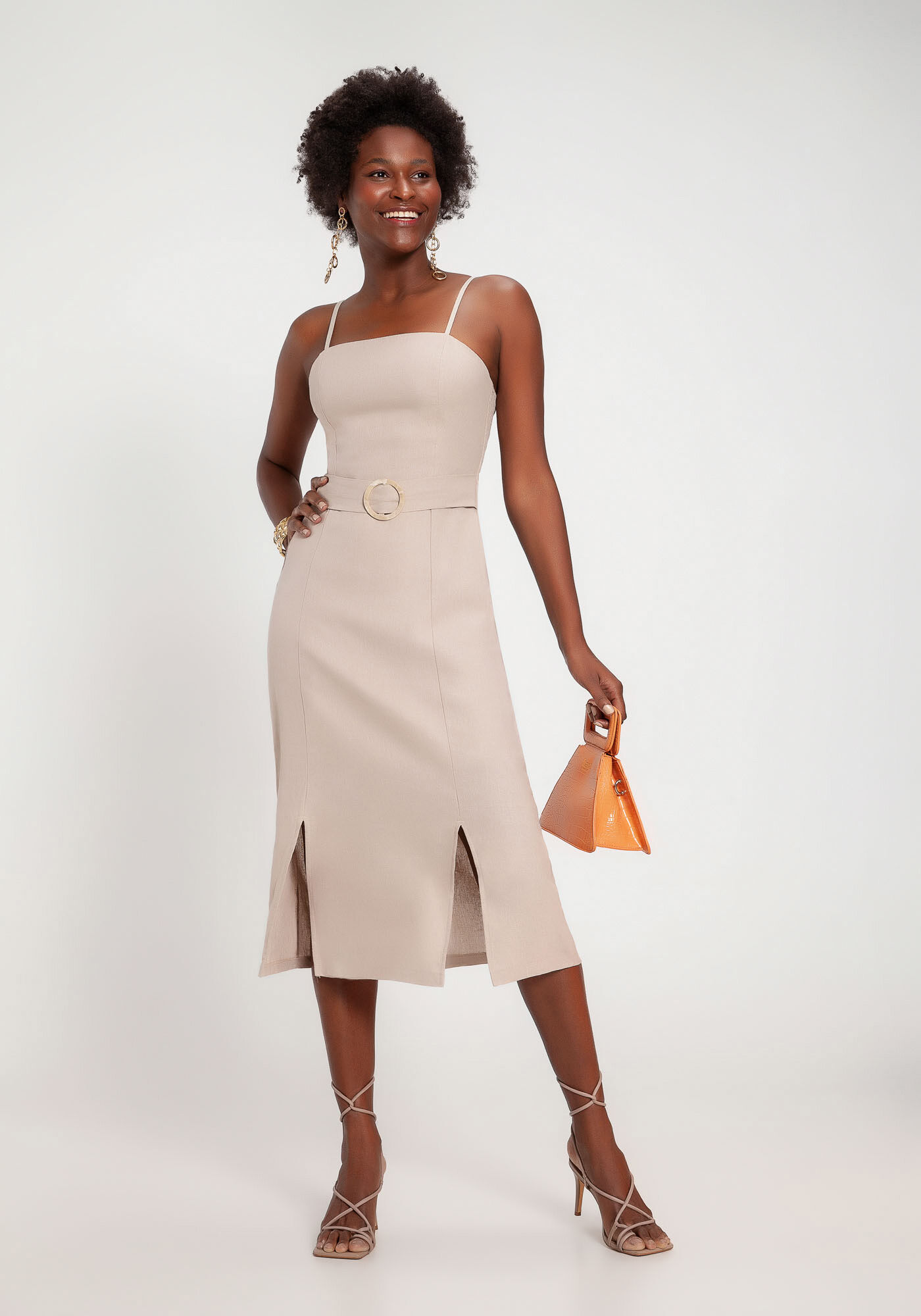 Vestido midi em linho hotsell