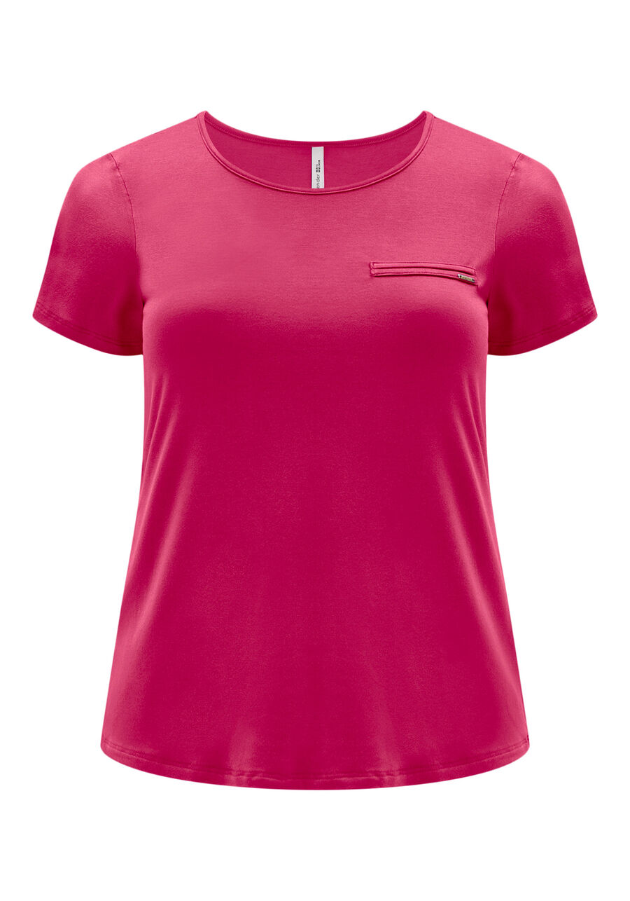 Blusa Básica Lisa De Mangas Curtas Com Detalhe Frontal, . Blusa Básica Lisa De Mangas Curtas Com Detalhe Frontal, , large.