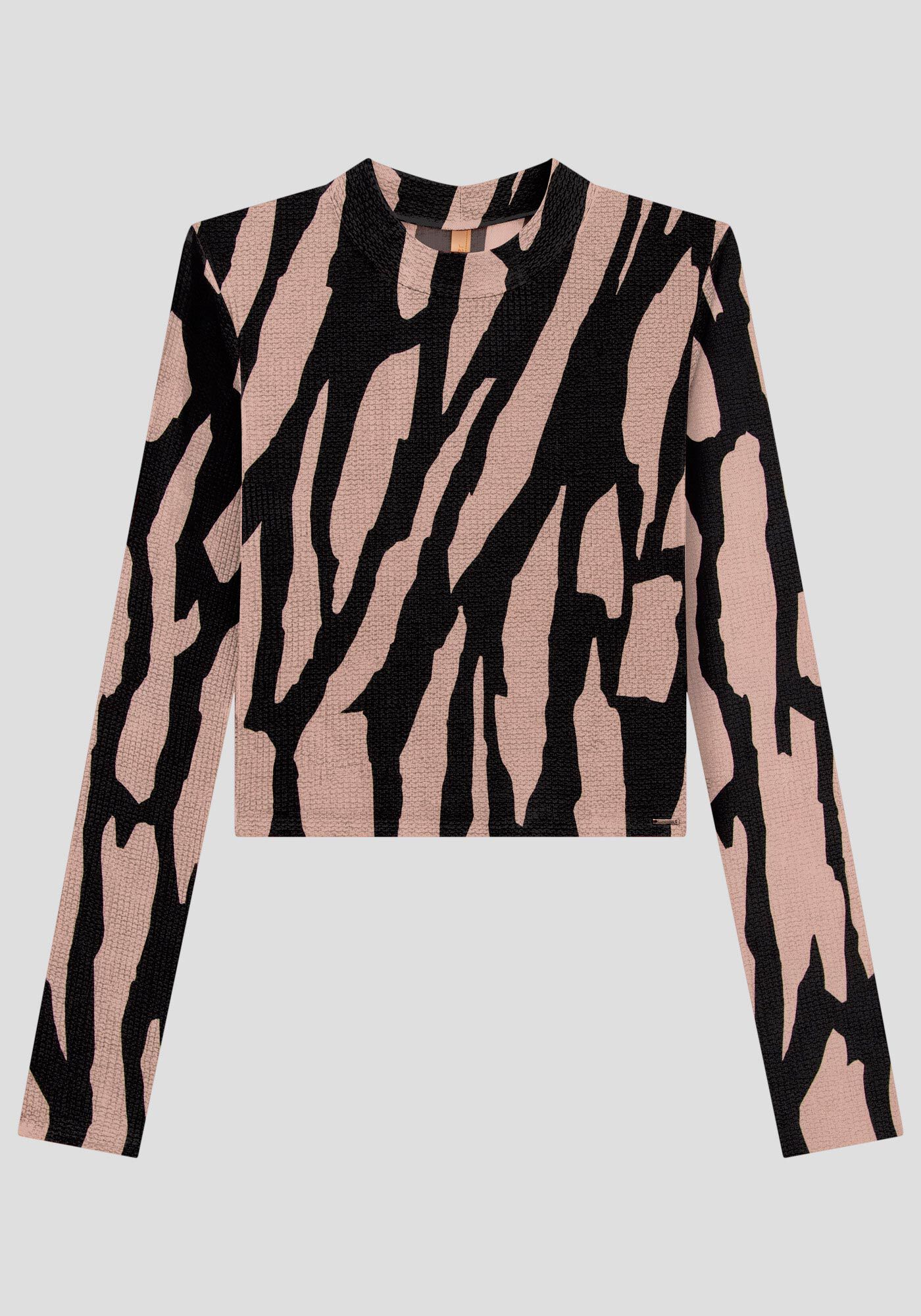 Blusa Cropped Manga Longa Canelada Estampada, , large.