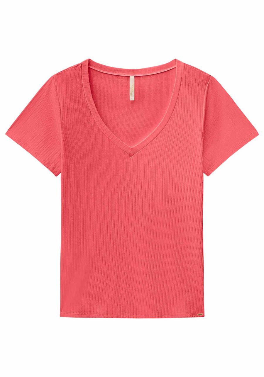 Blusa Básica Em Malha Canelada Com Mangas Curtas E Decote V, . Blusa Básica Em Malha Canelada Com Mangas Curtas E Decote V, , large.