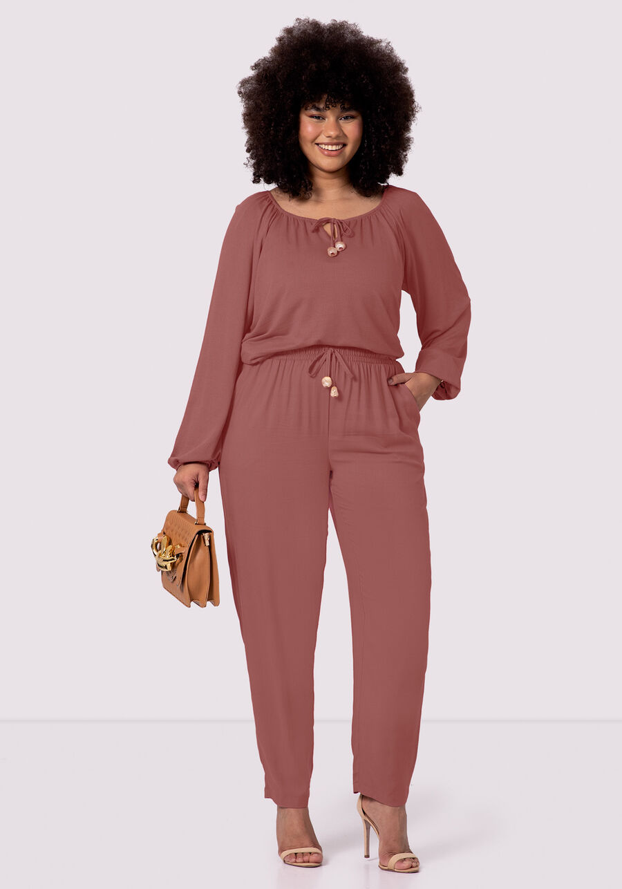 Blusa Manga Longa Bufante Plus Size com Amarração, BORDO BATAVO. Blusa Manga Longa Bufante Plus Size com Amarração, BORDO BATAVO, large.