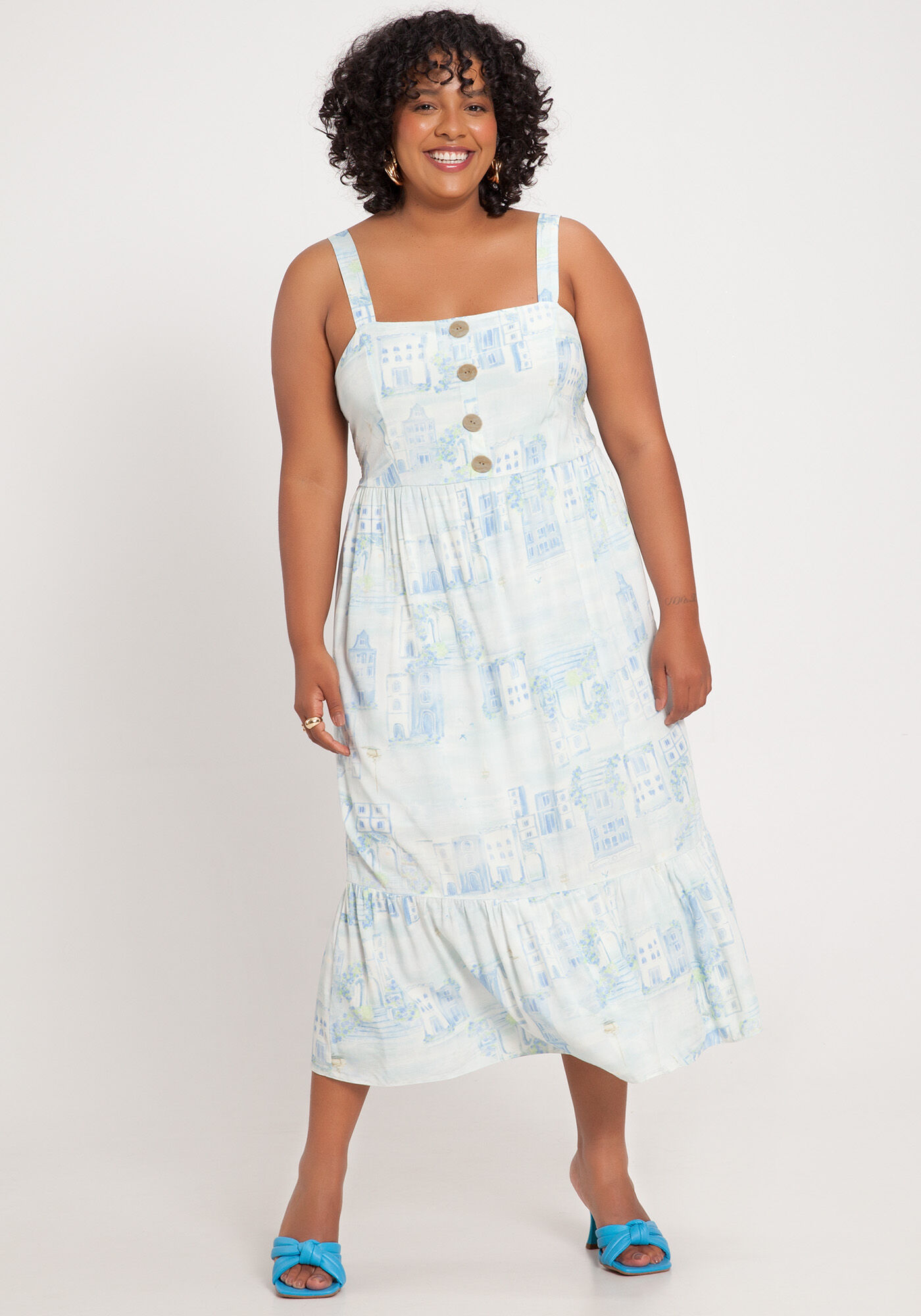 Vestido midi estampado com babado sale