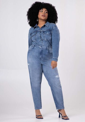 Calça Jeans Mommy Plus Size Chapa Barriga Sustentável, JEANS, large.