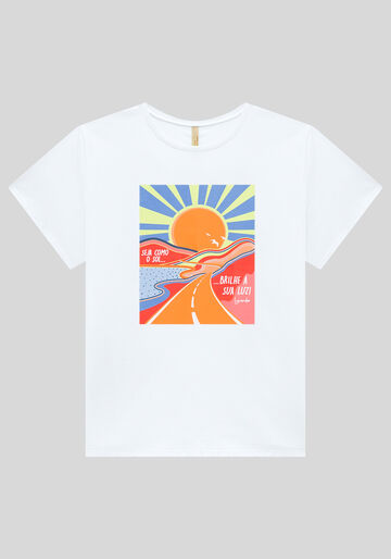 T-shirt Plus Size em Malha com Estampa Solar, BRANCO, large.