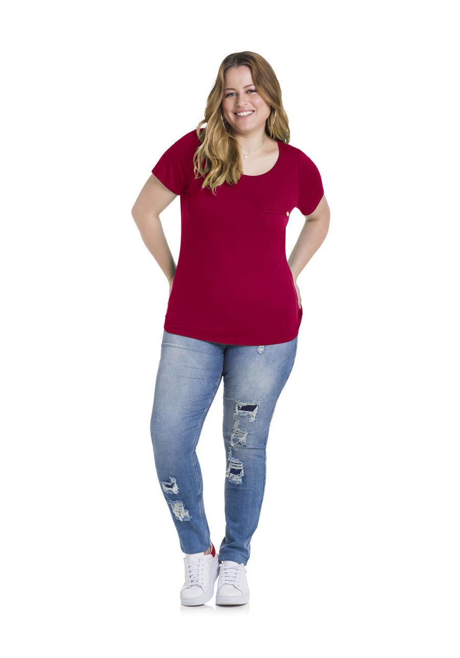 Blusa Básica Lisa De Mangas Curtas Com Detalhe Frontal, . Blusa Básica Lisa De Mangas Curtas Com Detalhe Frontal, , large.