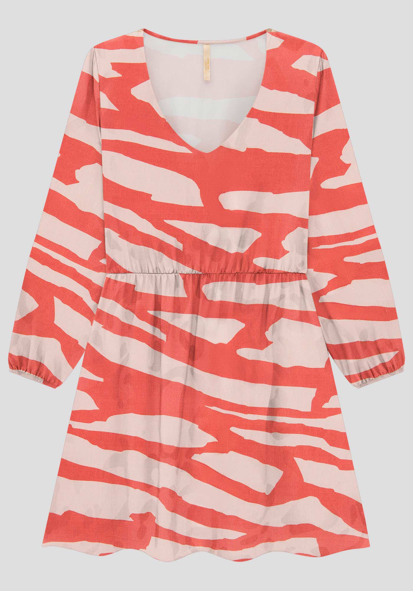 Vestido Plus Size em Viscose com Manga Longa, MANUSCRITO LARANJA, large.