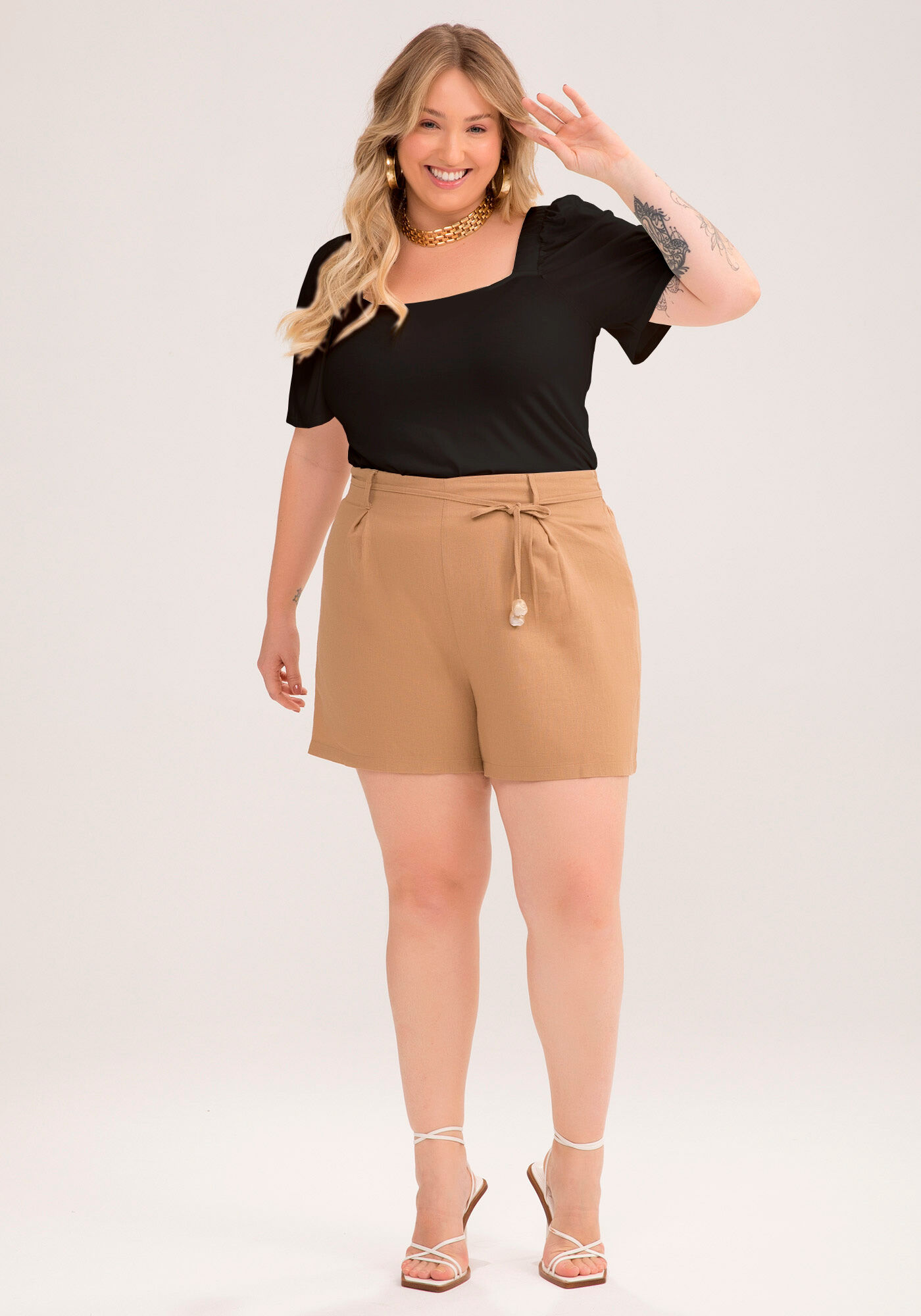 Blusa Plus Size em Malha Viscose com Manga Flare, PRETO REATIVO, large.