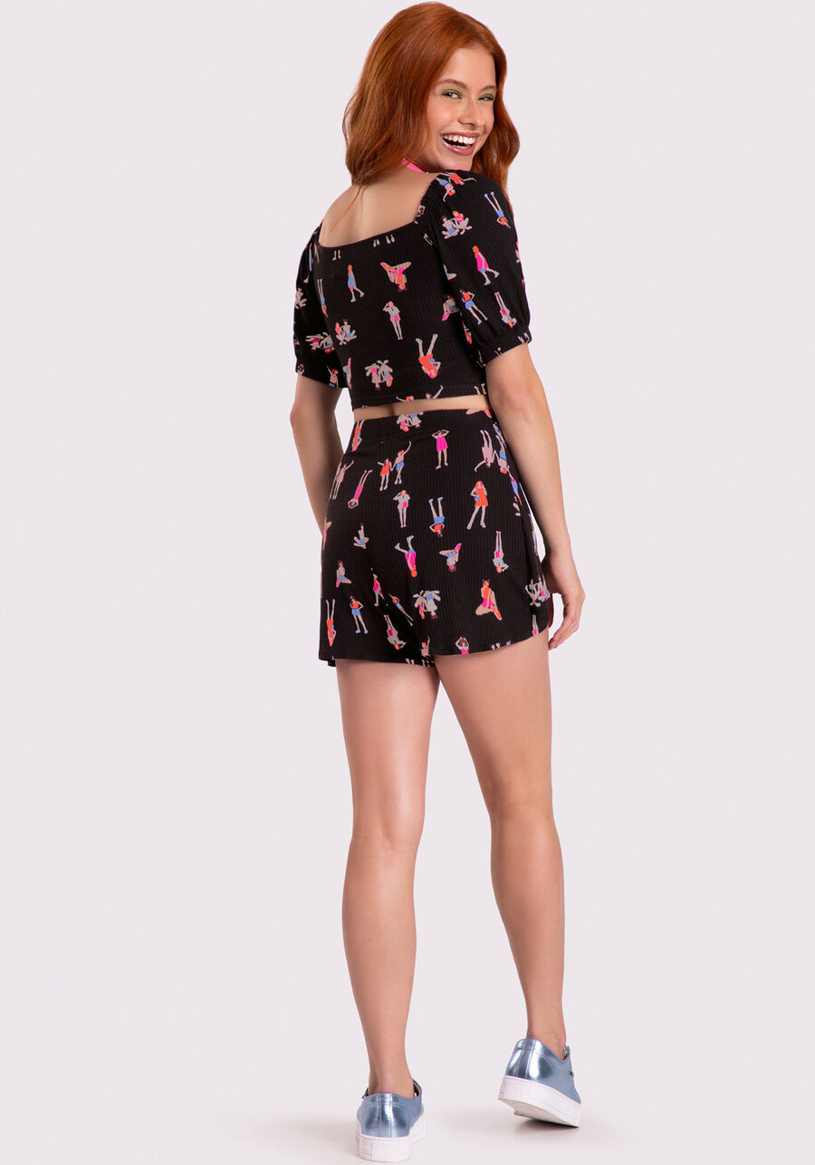 Shorts Juvenil Estampado Canelado com Amarração, . Shorts Juvenil Estampado Canelado com Amarração, , large.