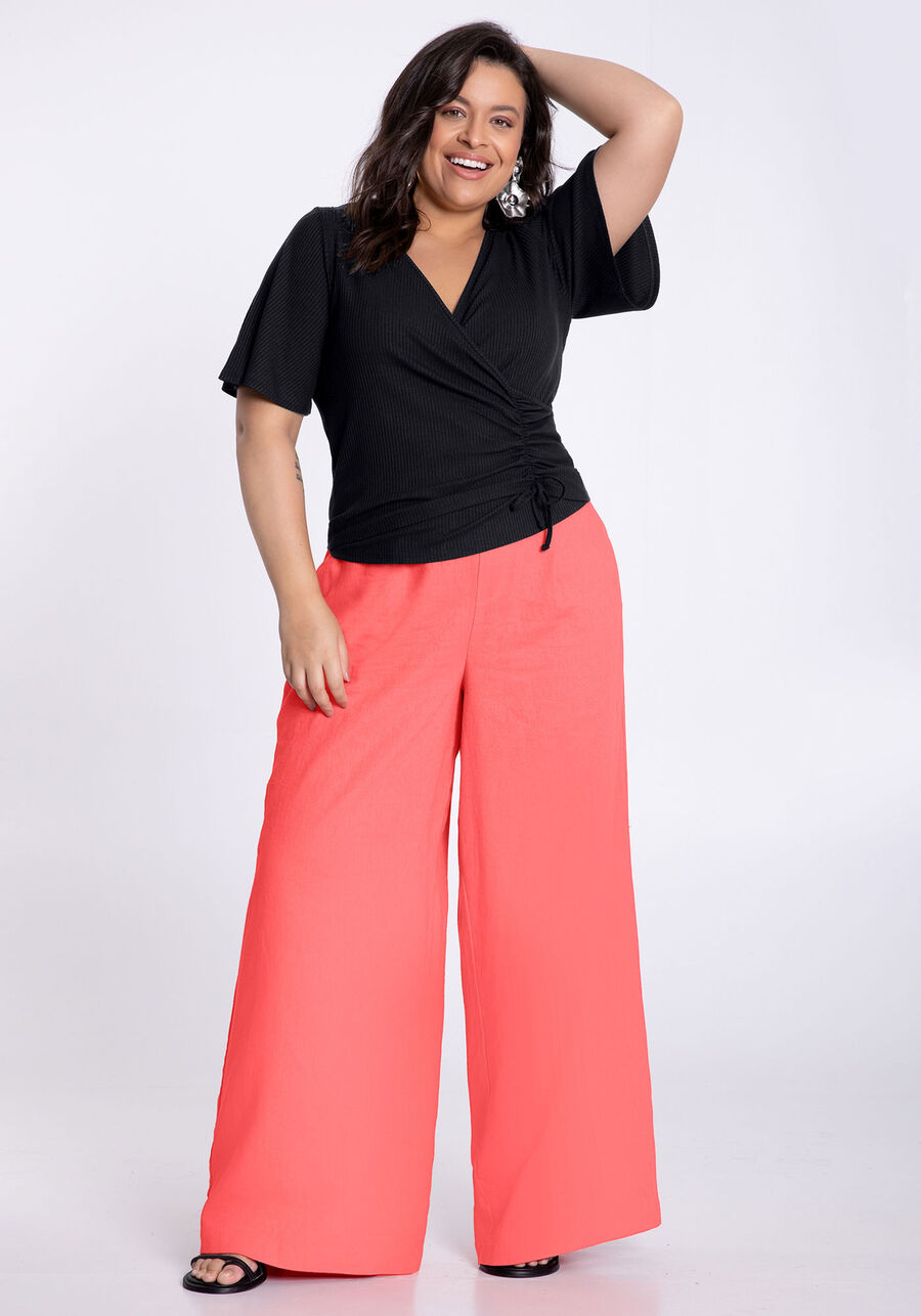Blusa Plus Size Transpassada com Amarração, PRETO REATIVO. Blusa Plus Size Transpassada com Amarração, PRETO REATIVO, large.
