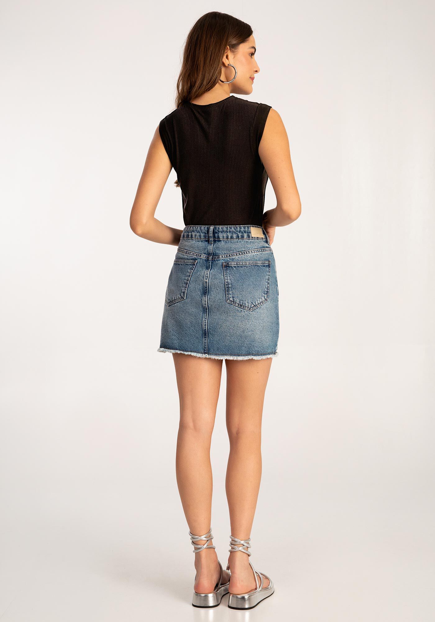 Saia Jeans Cintura Alta Destroyed Lunender