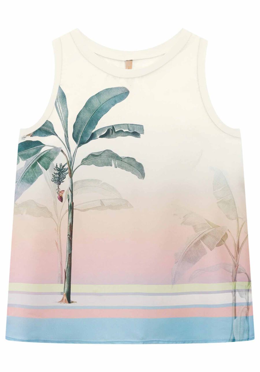 Regata Crepe e Viscose Estampada, AMARELO OSTRA. Regata Crepe e Viscose Estampada, AMARELO OSTRA, large.