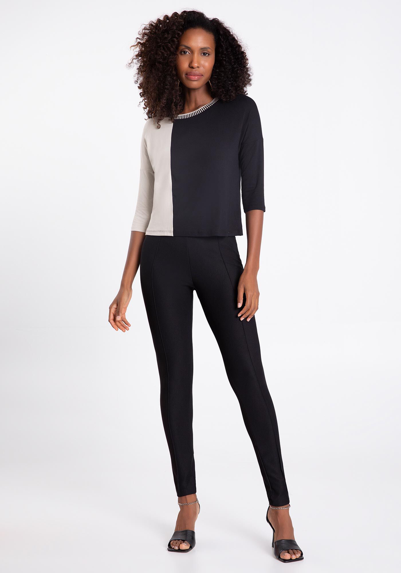 Cal&ccedil;a Legging com Cintura Alta e Nervura, PRETO REATIVO, large.