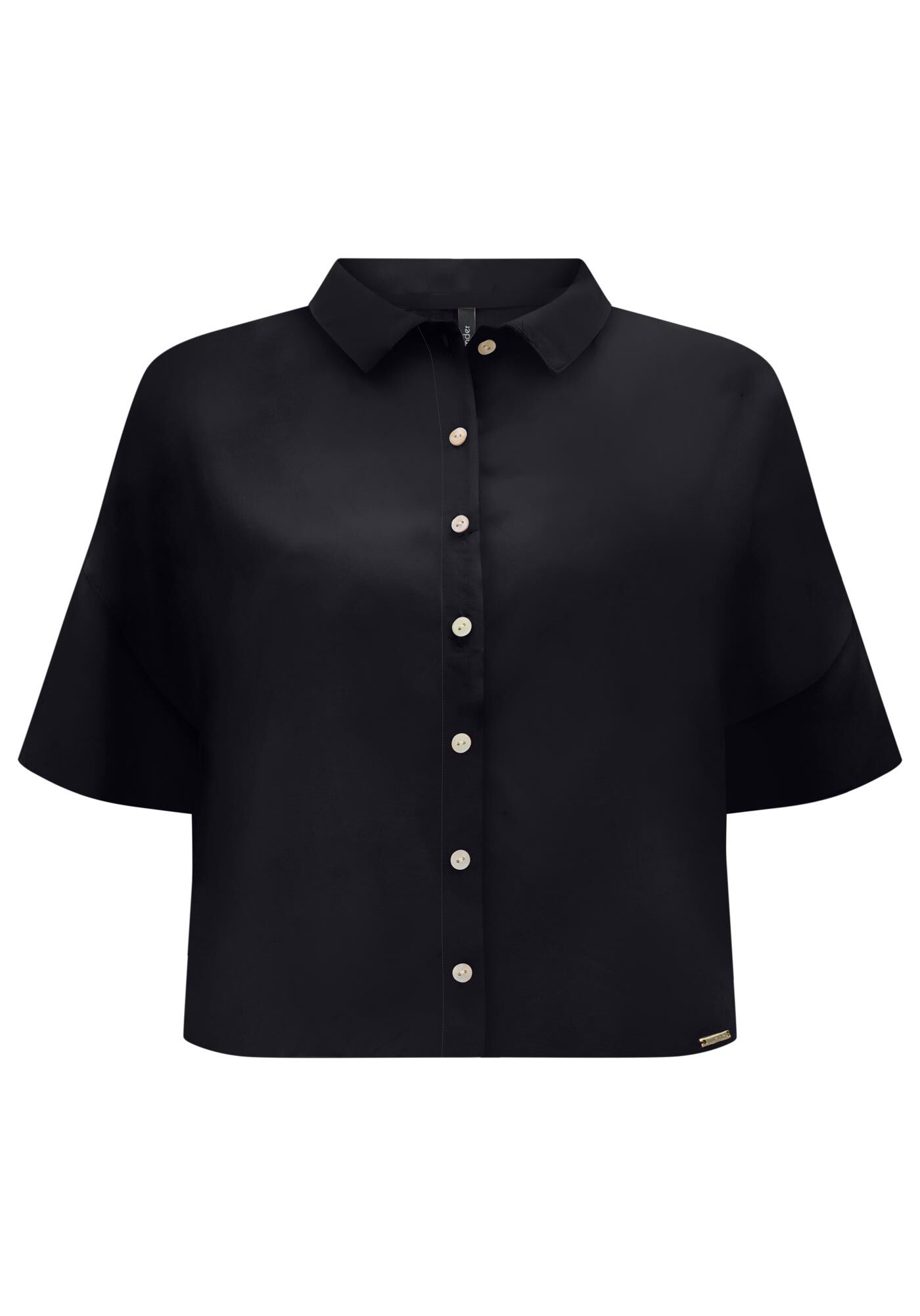 Camisa De Mangas Curtas Com Gola Cl&aacute;ssica E Bot&otilde;es, , large.