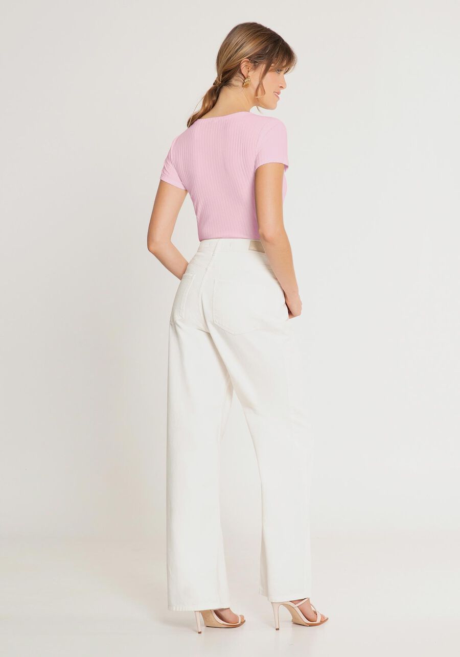 Blusa Em Malha Canelada Com Mangas Curtas E Decote Redondo, . Blusa Em Malha Canelada Com Mangas Curtas E Decote Redondo, , large.