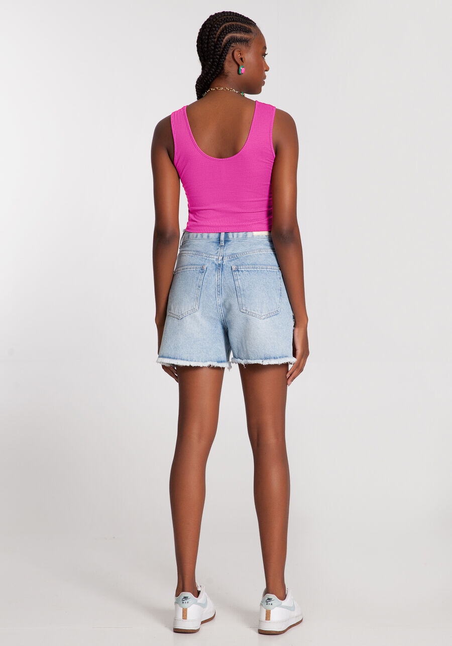 Blusa Cropped De Alças Com Decote V Em Malha Canelada, . Blusa Cropped De Alças Com Decote V Em Malha Canelada, , large.