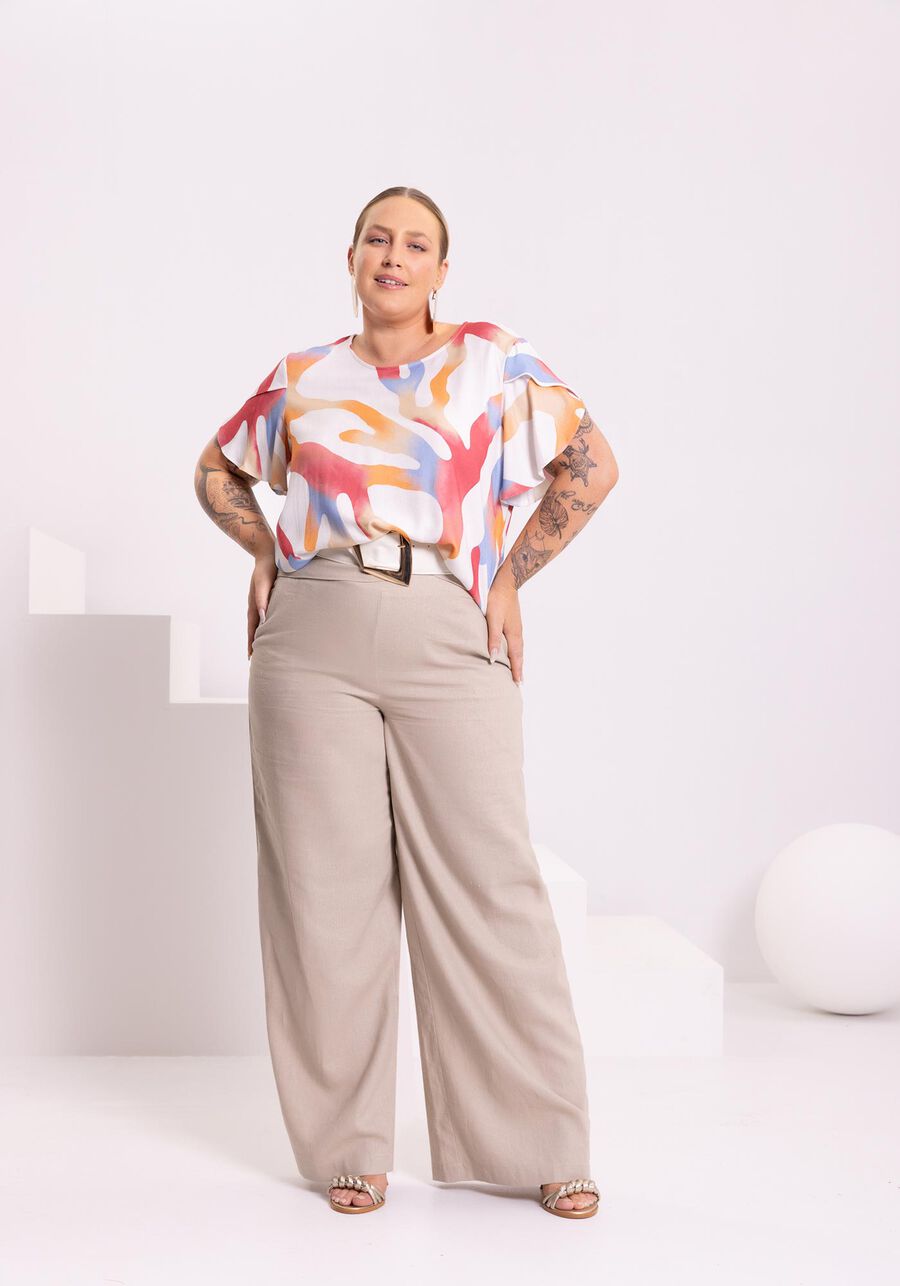 Blusa Fluida Estampada Manga Curta Em Viscose Responsável, . Blusa Fluida Estampada Manga Curta Em Viscose Responsável, , large.