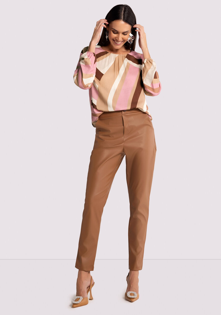 Blusa Manga Longa Bufante em Viscose Estampada, PARALELOS ROSA. Blusa Manga Longa Bufante em Viscose Estampada, PARALELOS ROSA, large.