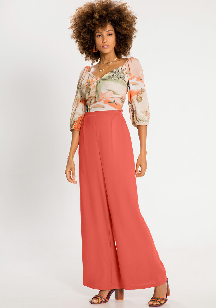 Blusa Cropped em Viscose com Laço, PARAISO SALMAO. Blusa Cropped em Viscose com Laço, PARAISO SALMAO, large.