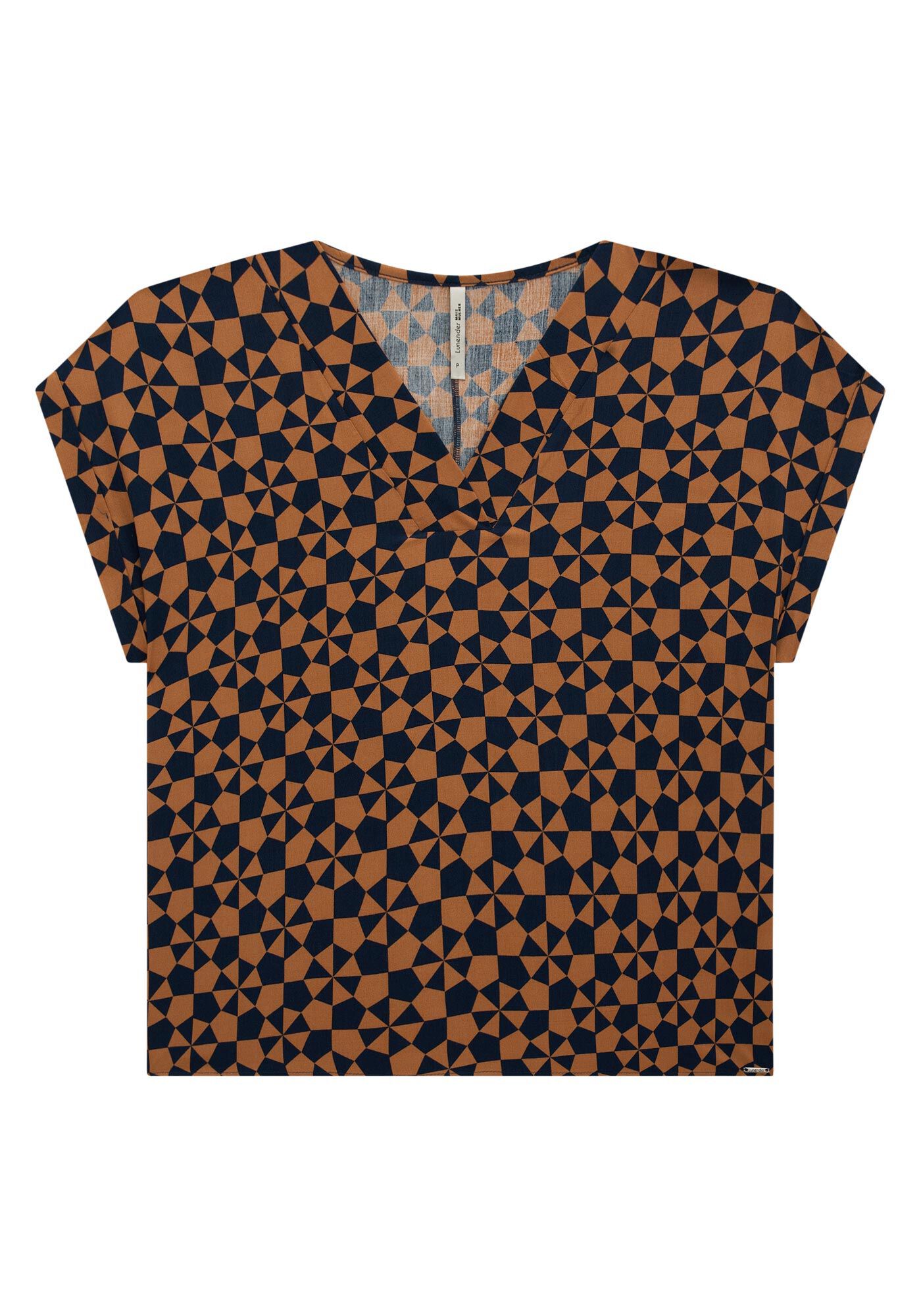Blusa Plus Size Estampada em Viscose com Decote V, , large.