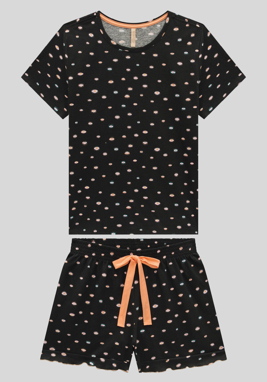 Pijama Curto em Malha Estampado, . Pijama Curto em Malha Estampado, , large.