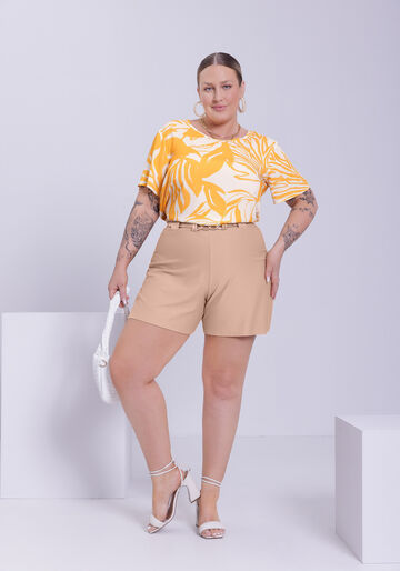 Blusa Manga Curta Plus Size em Viscose Estampada, ERVA DOCE AMARELO. Blusa Manga Curta Plus Size em Viscose Estampada, ERVA DOCE AMARELO, large.