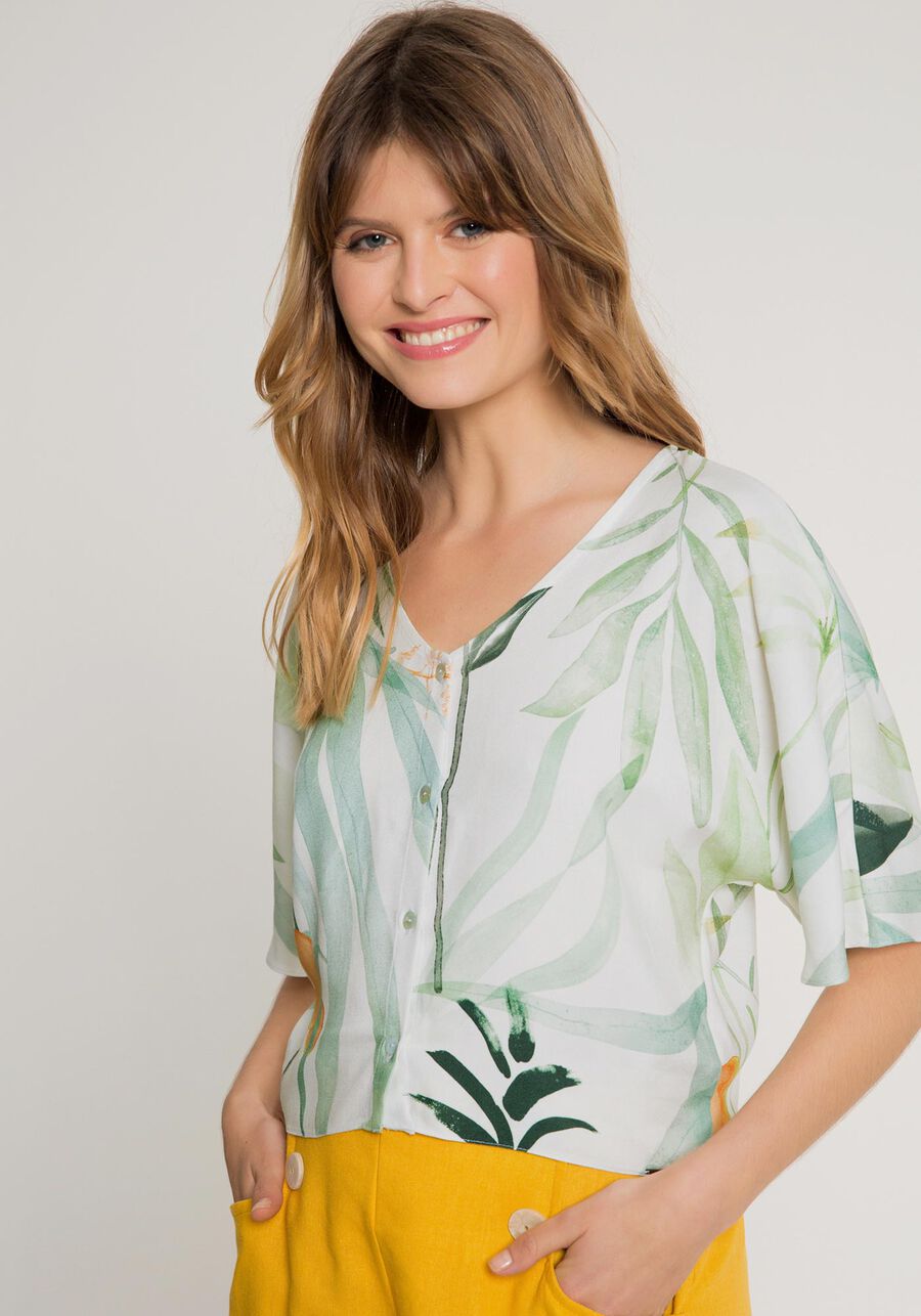 Camisa Estampada em Viscose com Mangas Curtas, . Camisa Estampada em Viscose com Mangas Curtas, , large.
