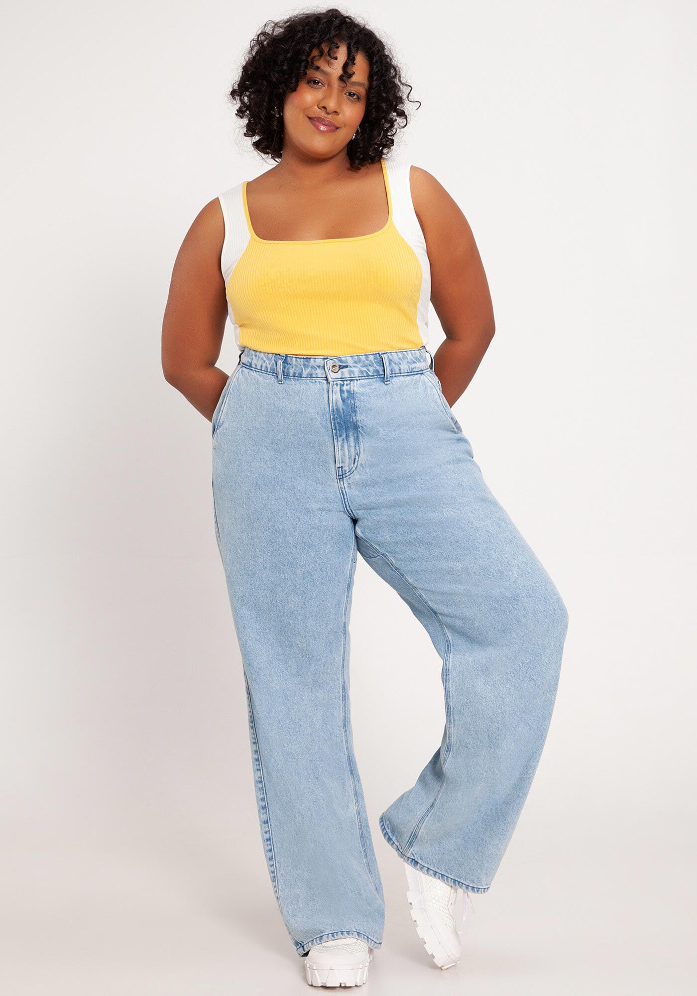 Regata Plus Size Canelada com Decote Quadrado, , large.