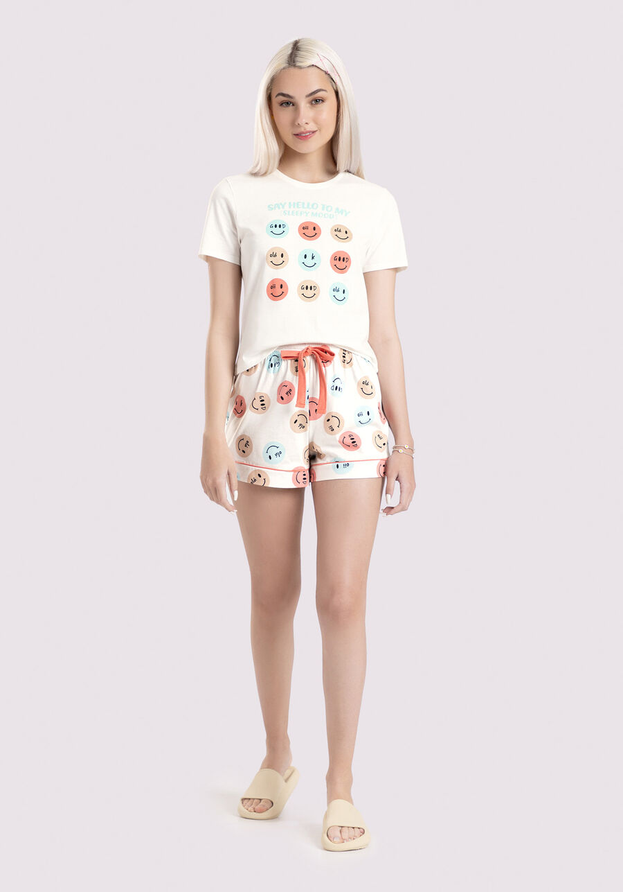 Pijama Curto Juvenil em Malha Estampado, SORRIA OFF. Pijama Curto Juvenil em Malha Estampado, SORRIA OFF, large.