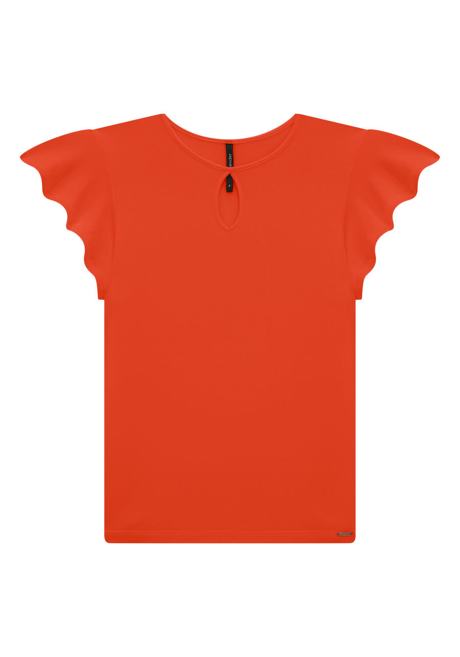 Blusa em Malha Viscose com Babado Manga, . Blusa em Malha Viscose com Babado Manga, , large.