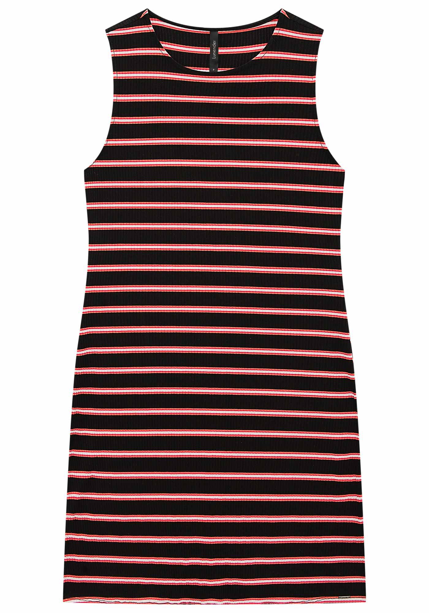 Vestido Curto Canelado Listrado, SALMAO BRIGHT CORAL, large.