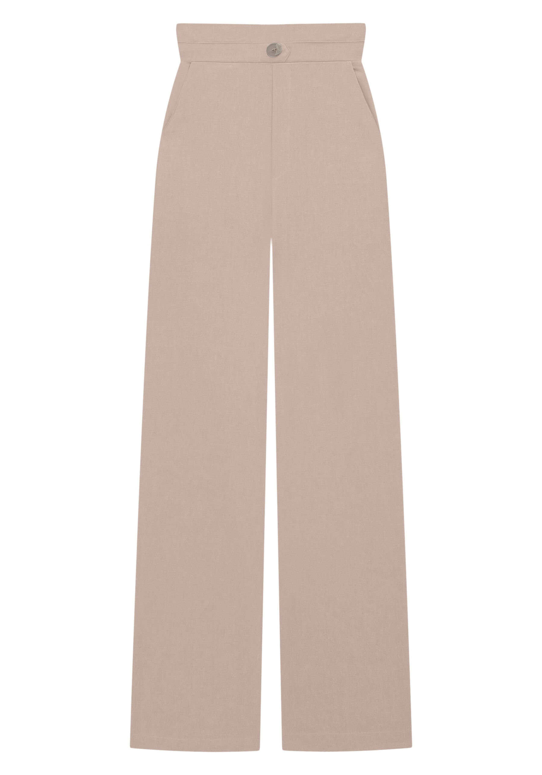 Calça Pantalona em Linho com Detalhe Cós, BEGE IMPALA, large. image number 5