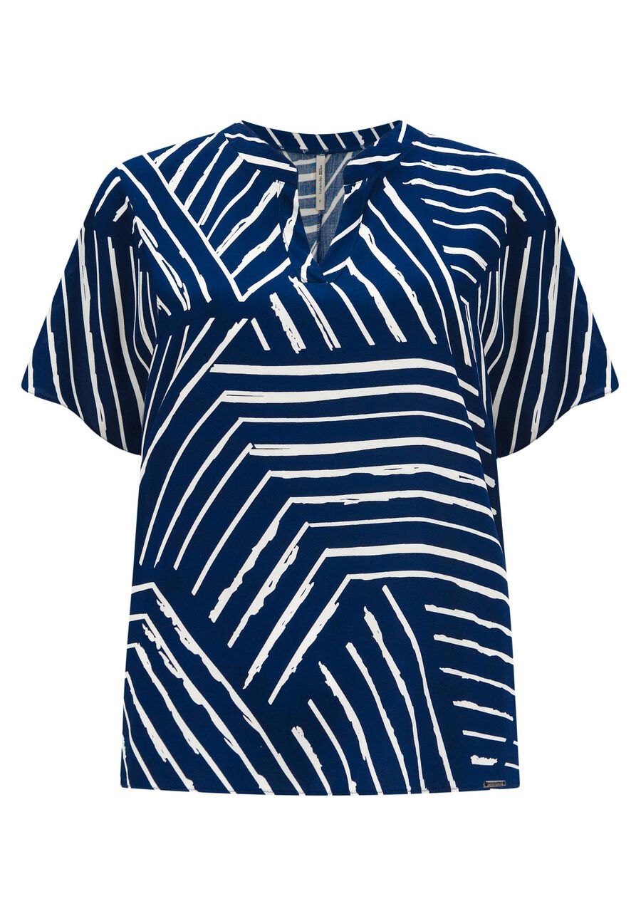 Blusa Estampada De Mangas Curtas Com Gola Padre Em Viscose, . Blusa Estampada De Mangas Curtas Com Gola Padre Em Viscose, , large.