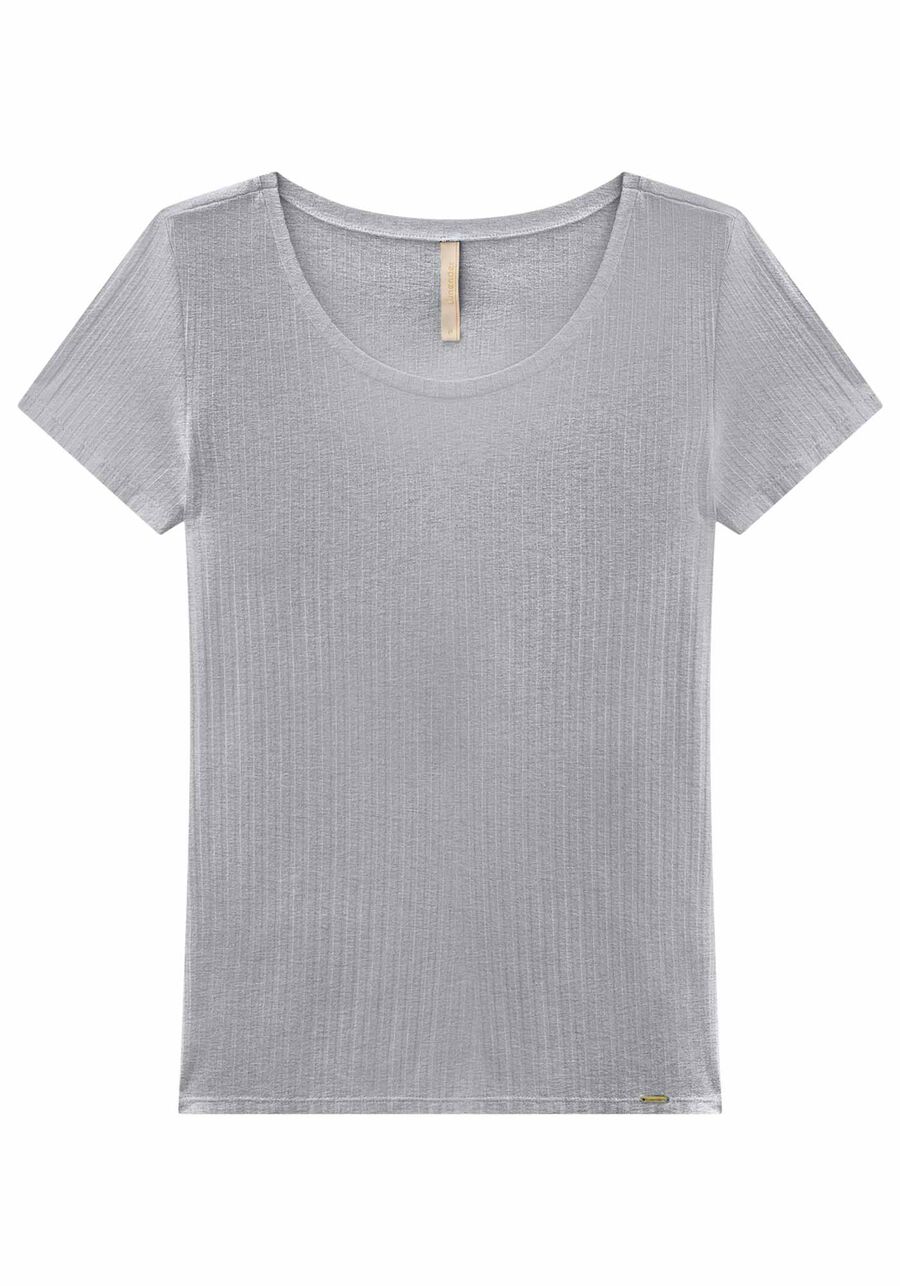 Blusa Em Malha Canelada Com Mangas Curtas E Decote Redondo, . Blusa Em Malha Canelada Com Mangas Curtas E Decote Redondo, , large.