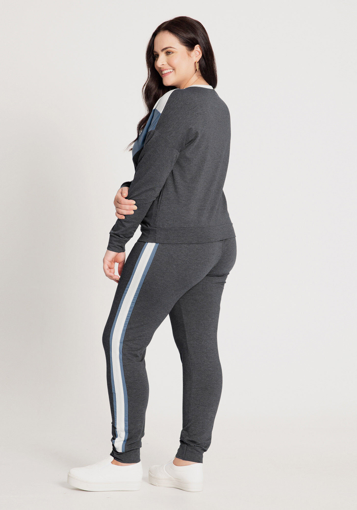 Conjunto Blus&atilde;o e Cal&ccedil;a Jogging em Moletom Plus Size, MESCLA ESCURO, large.