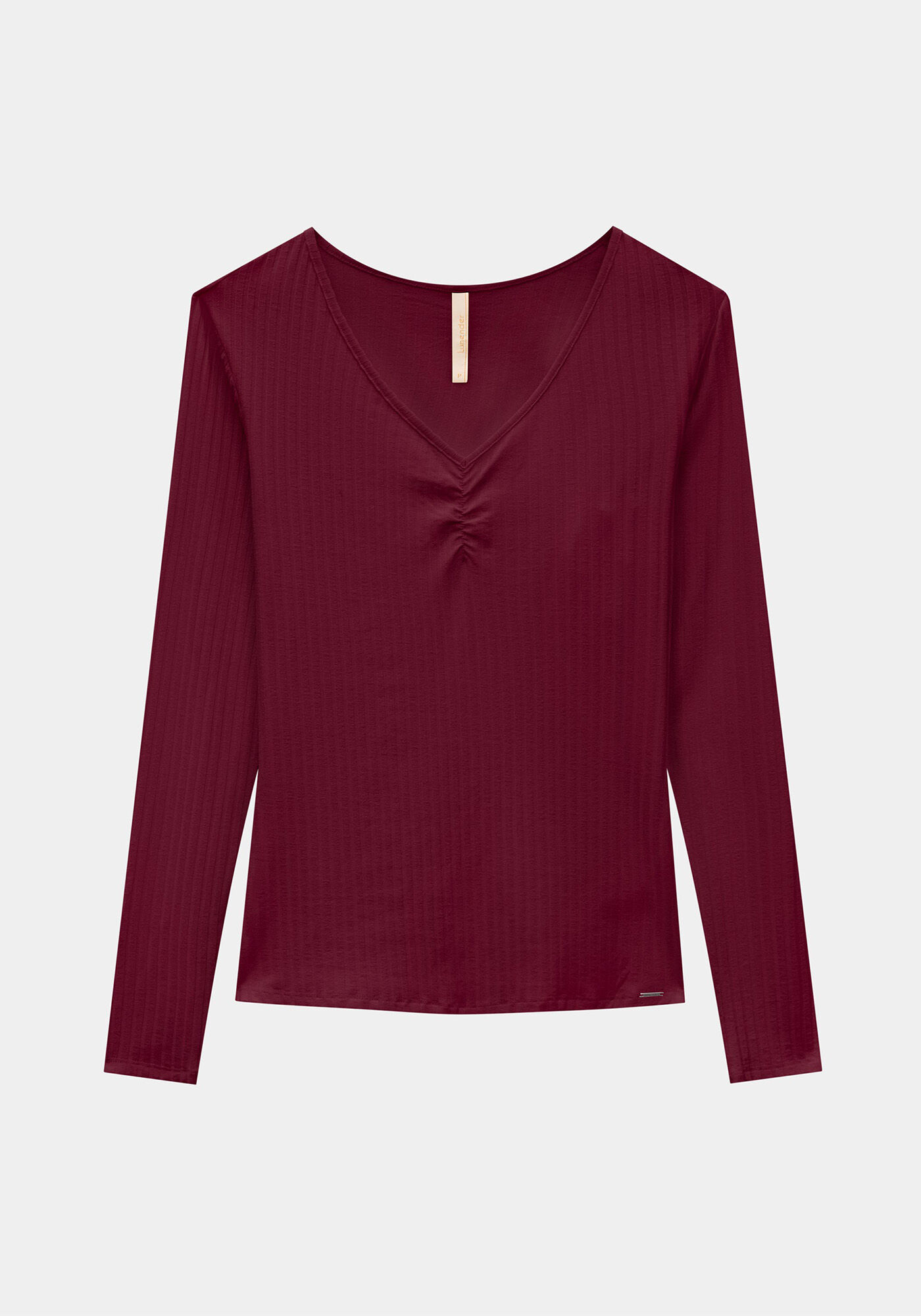 Blusa De Malha Canelada Com Mangas Longas E Decote Em V, , large.