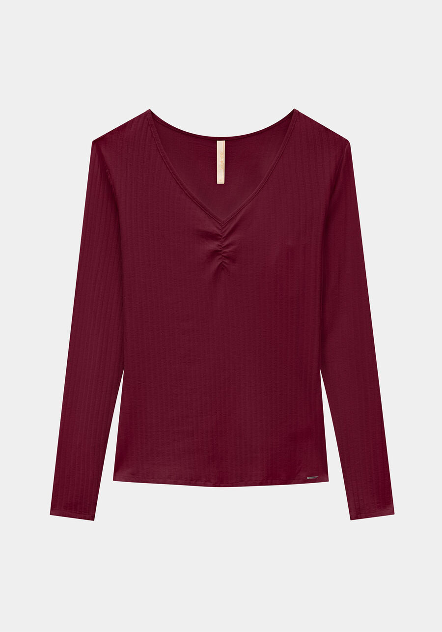Blusa De Malha Canelada Com Mangas Longas E Decote Em V, . Blusa De Malha Canelada Com Mangas Longas E Decote Em V, , large.