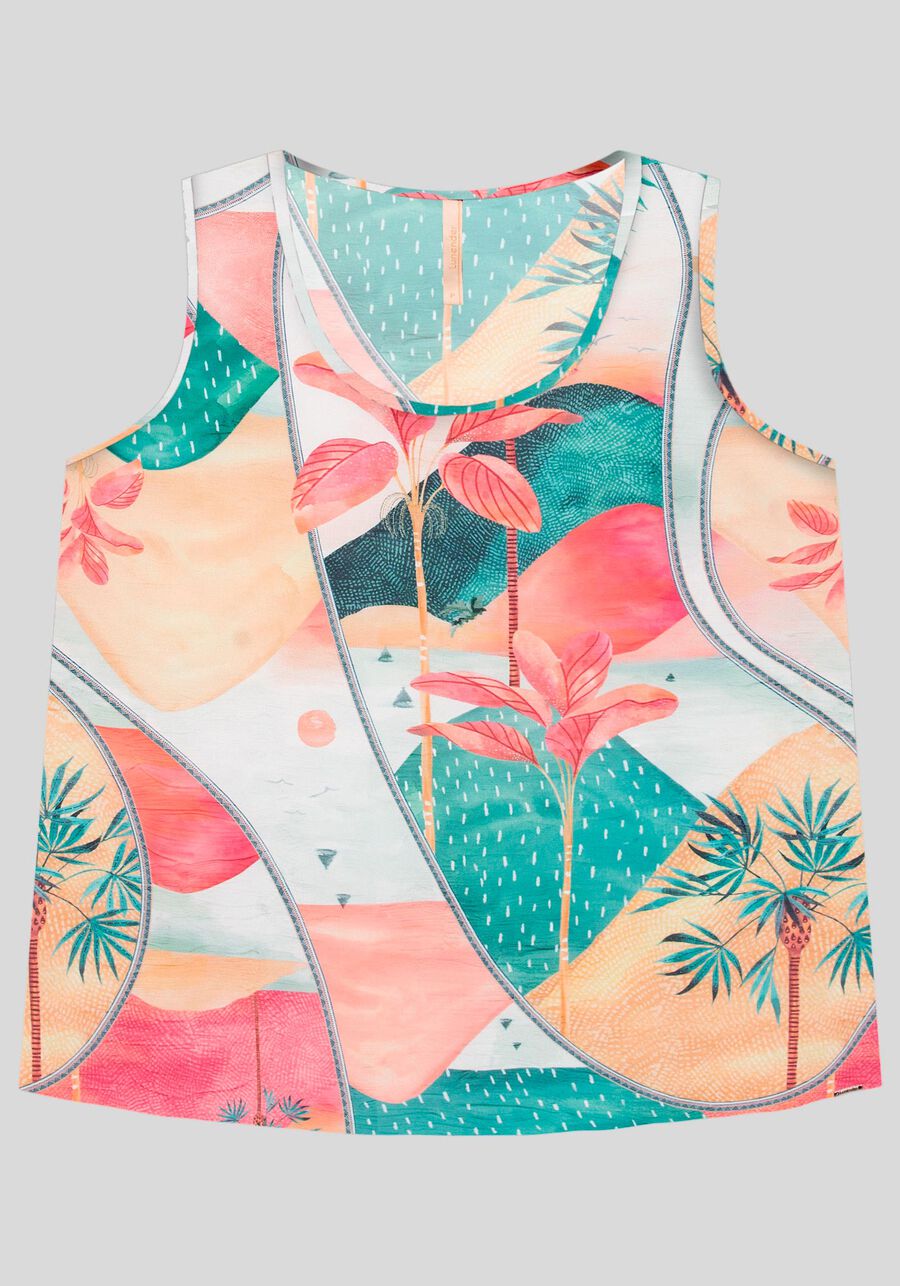 Regata Estampada em Viscose com Decote Redondo, . Regata Estampada em Viscose com Decote Redondo, , large.